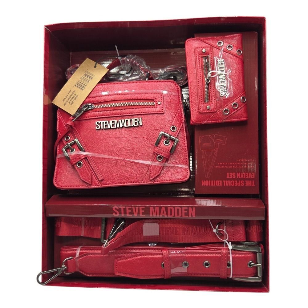 Steve Madden Bag Special‎ Edition Red Evelyn Gift Set Purse 2 Bag Straps Wallet